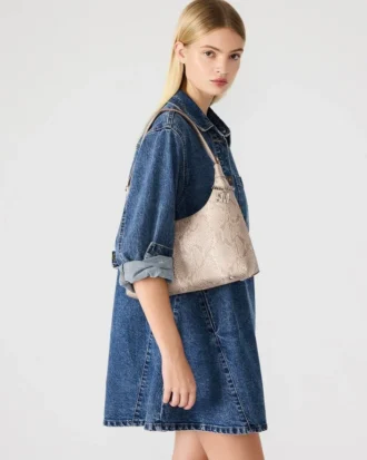 Borsa Amari in pelle di serpente color sabbia