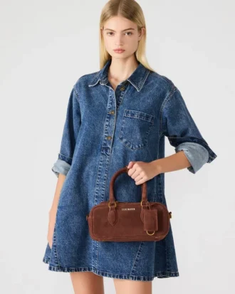 Borsa Merit in pelle scamosciata color castagna