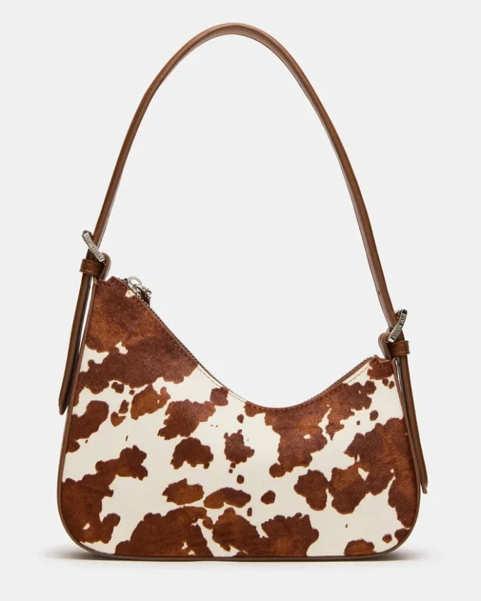 Borsa Smith marrone con stampa mucca