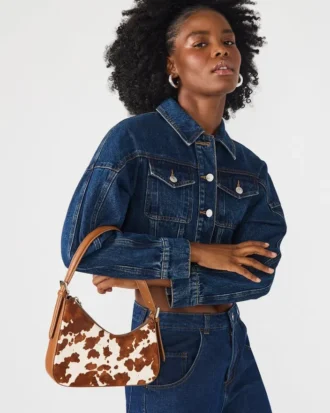 Borsa Smith marrone con stampa mucca