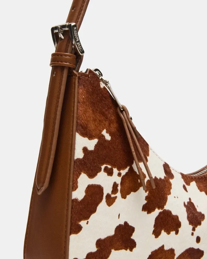 Borsa Smith marrone con stampa mucca