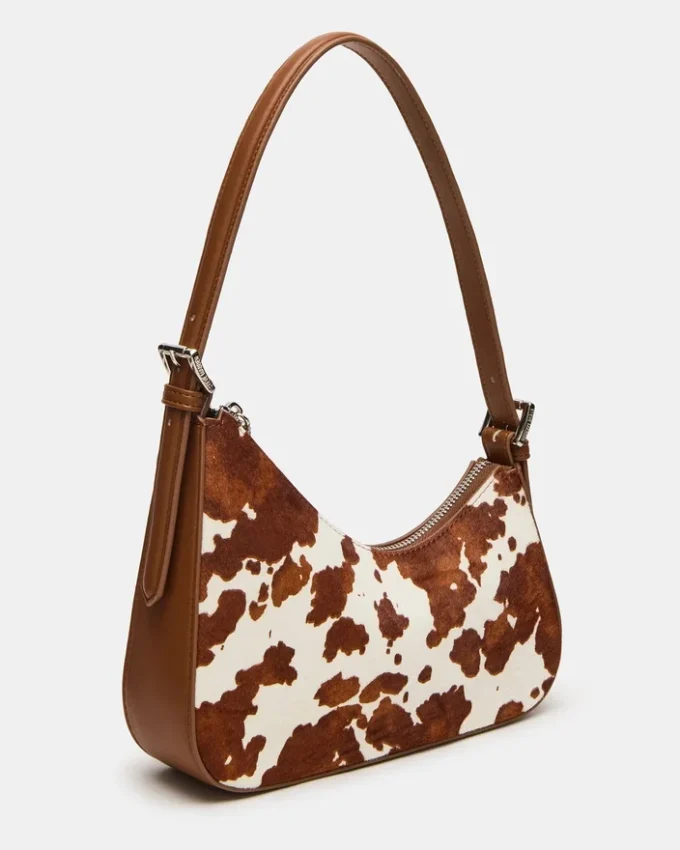 Borsa Smith marrone con stampa mucca