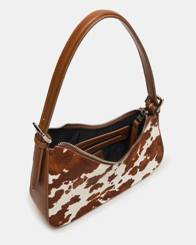 Borsa Smith marrone con stampa mucca