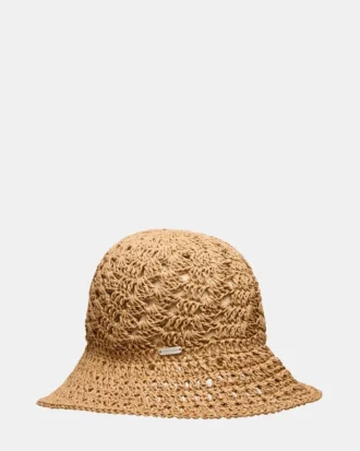 Cappello a secchiello in paglia stile boho color cuoio