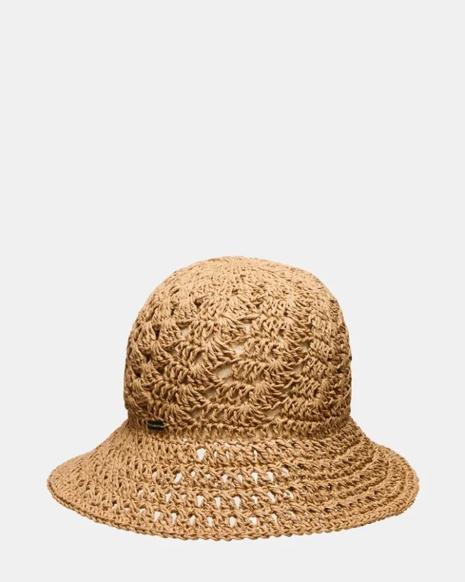 Cappello a secchiello in paglia stile boho color cuoio