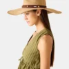 Cappello di paglia Boho Glam con borchie, color cuoio