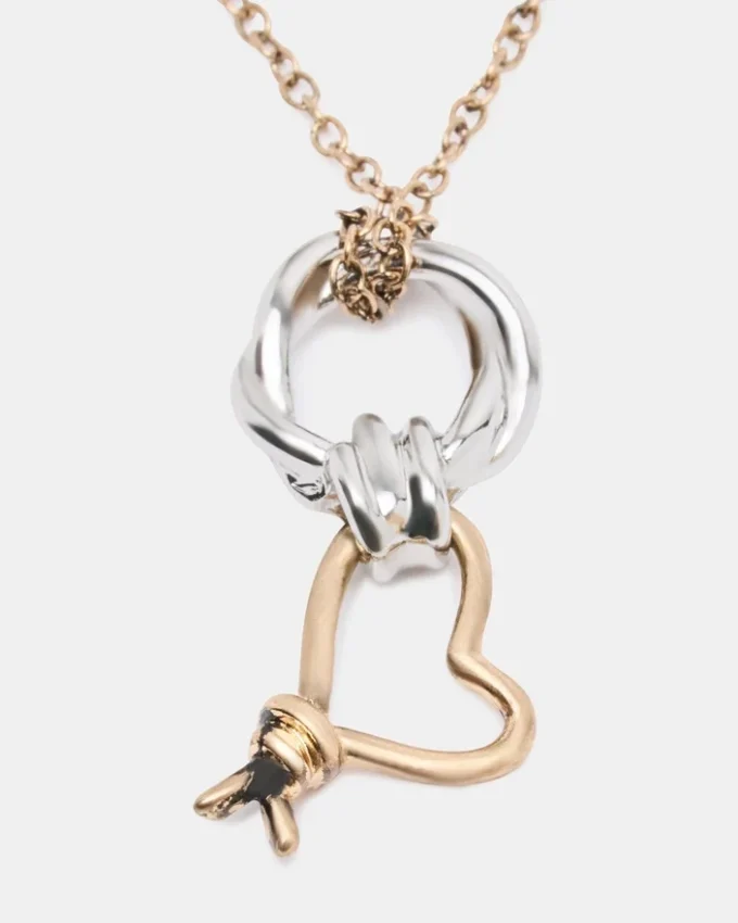 Collana con ciondolo a forma di cuore intrecciato bicolore