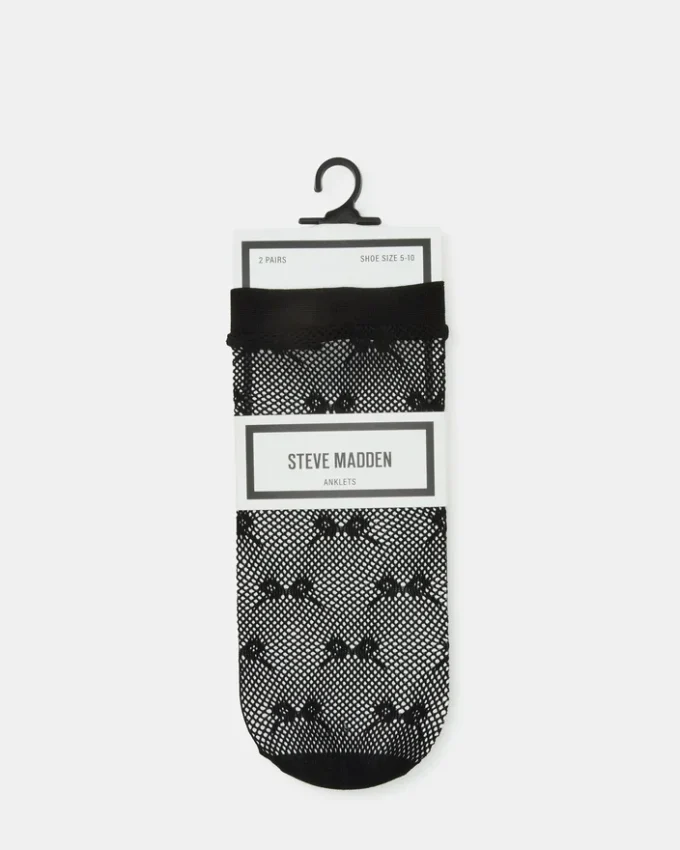 Confezione da 2 paia di calzini corti a rete con fiocco, neri