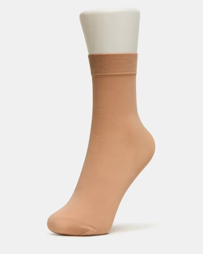 Confezione da 2 paia di calzini corti trasparenti con motivi floreali, color vaniglia