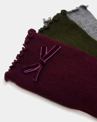 Confezione da 3 paia di calzini corti a costine con fiocco in velluto Folly Cherry