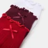 Confezione da 3 paia di calzini Melody con bordo a foglia di lattuga e fiocco, rosso multicolore
