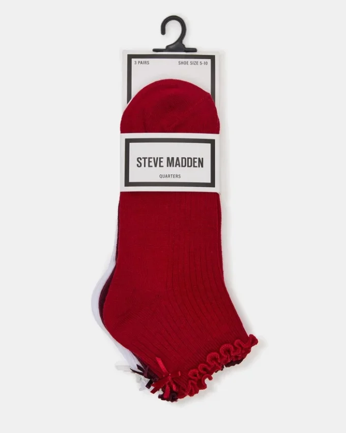 Confezione da 3 paia di calzini Melody con bordo a foglia di lattuga e fiocco, rosso multicolore