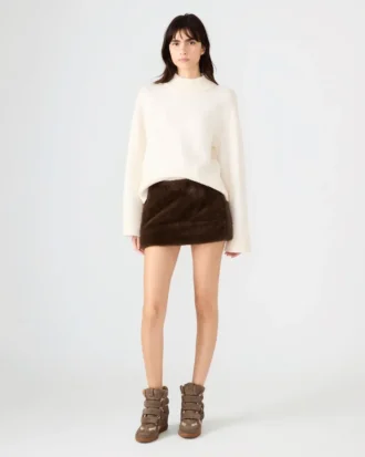 Gonna in pelliccia sintetica Aviva, color espresso scuro