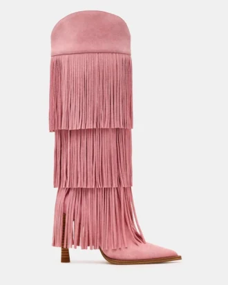Kinzee Fringe in pelle scamosciata rosa