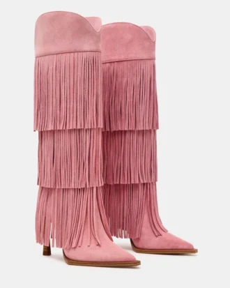 Kinzee Fringe in pelle scamosciata rosa