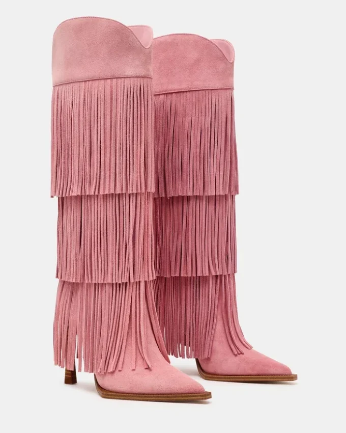 Kinzee Fringe in pelle scamosciata rosa