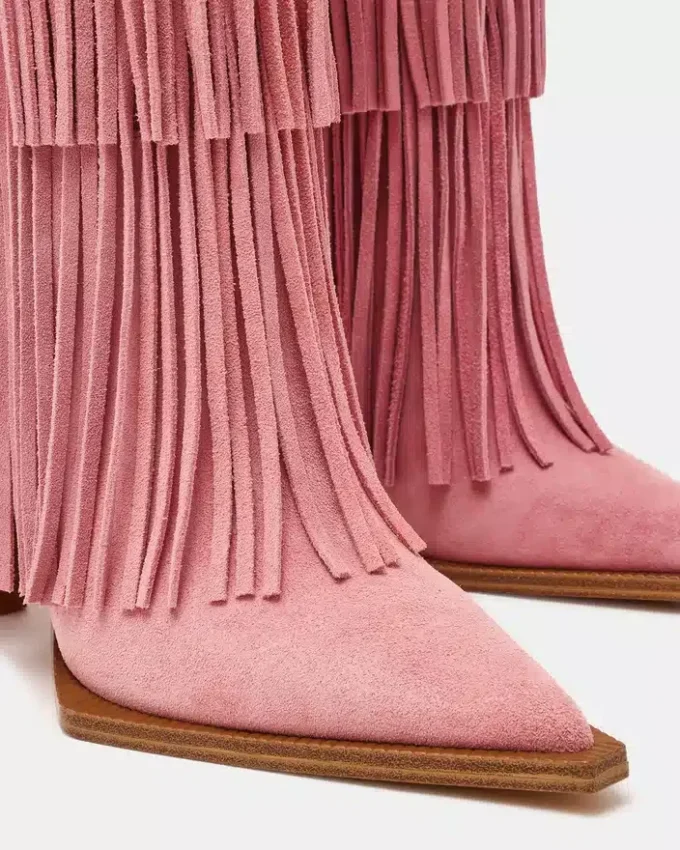 Kinzee Fringe in pelle scamosciata rosa