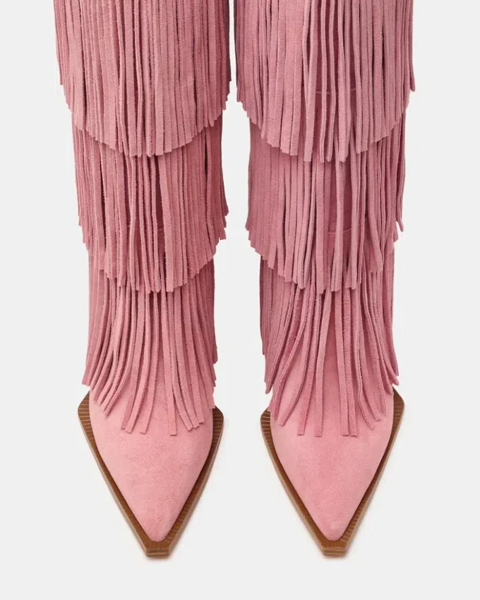 Kinzee Fringe in pelle scamosciata rosa