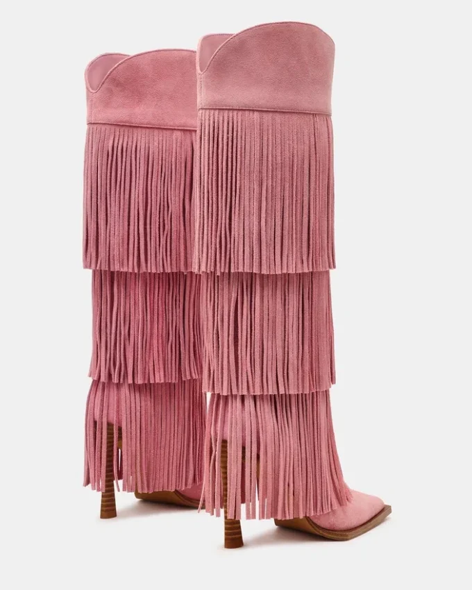Kinzee Fringe in pelle scamosciata rosa