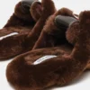Mule Aziel in pelle scamosciata marrone cioccolato con pelliccia sintetica