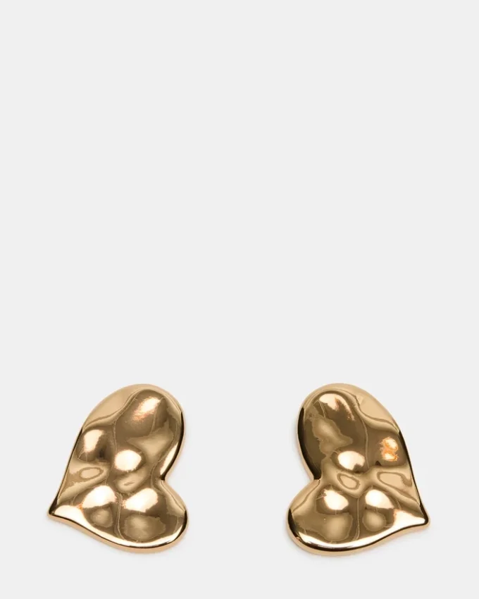 Orecchini a bottone a forma di cuore con texture, finitura dorata Orecchini a bottone a forma di cuore con texture, finitura dorata