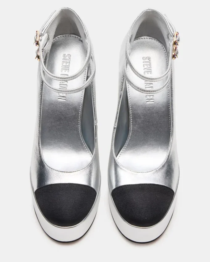 Peyton in pelle argentata