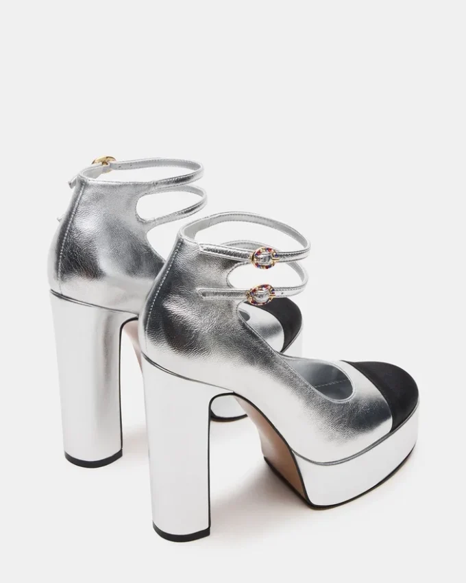 Peyton in pelle argentata