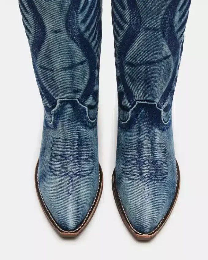 Stivali Albany in tessuto denim a gambale largo