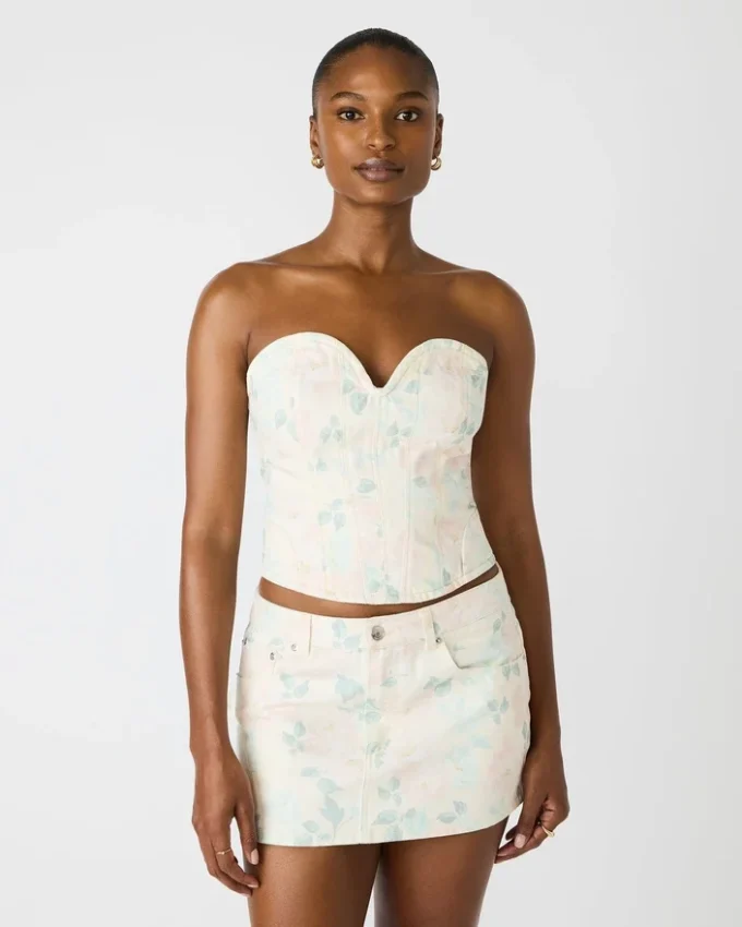 Top a corsetto Roselia color pesca-beige